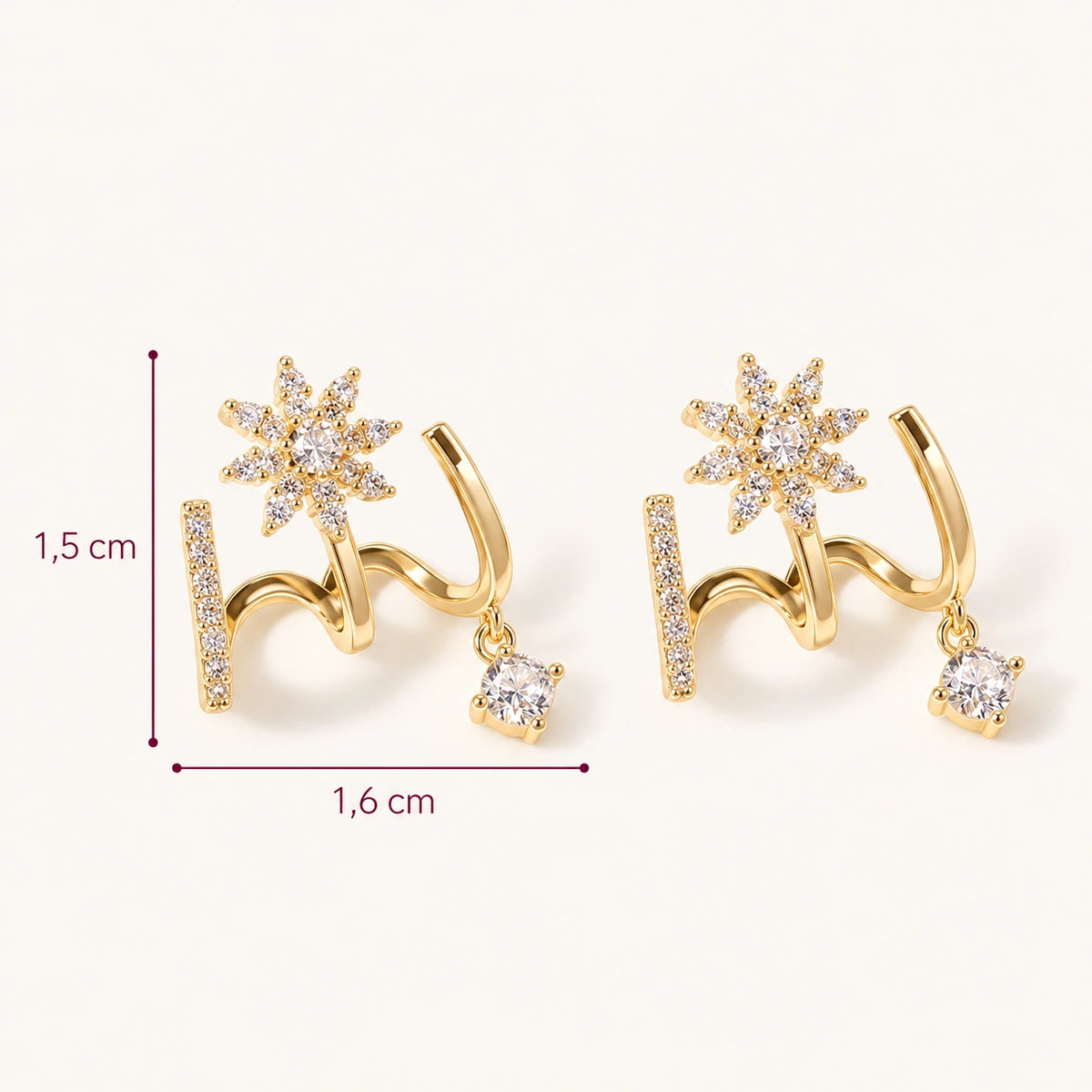 Medidas de los Pendientes Estrella: 1,5 × 1,6 cm