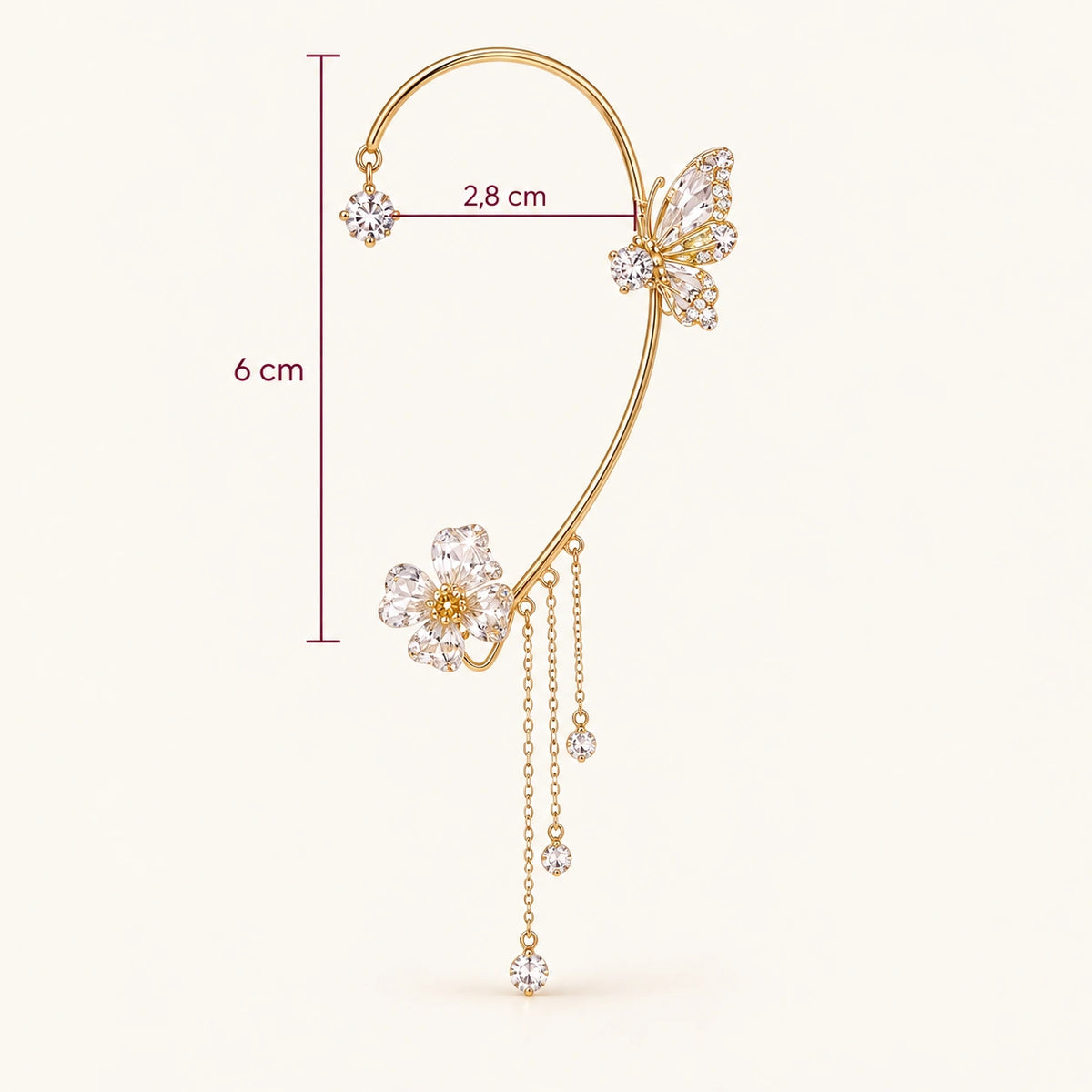 Medidas del cuerpo de los Pendientes Mariposa: 6 cm por 2,8 cm, sin contar las cadenas colgantes
