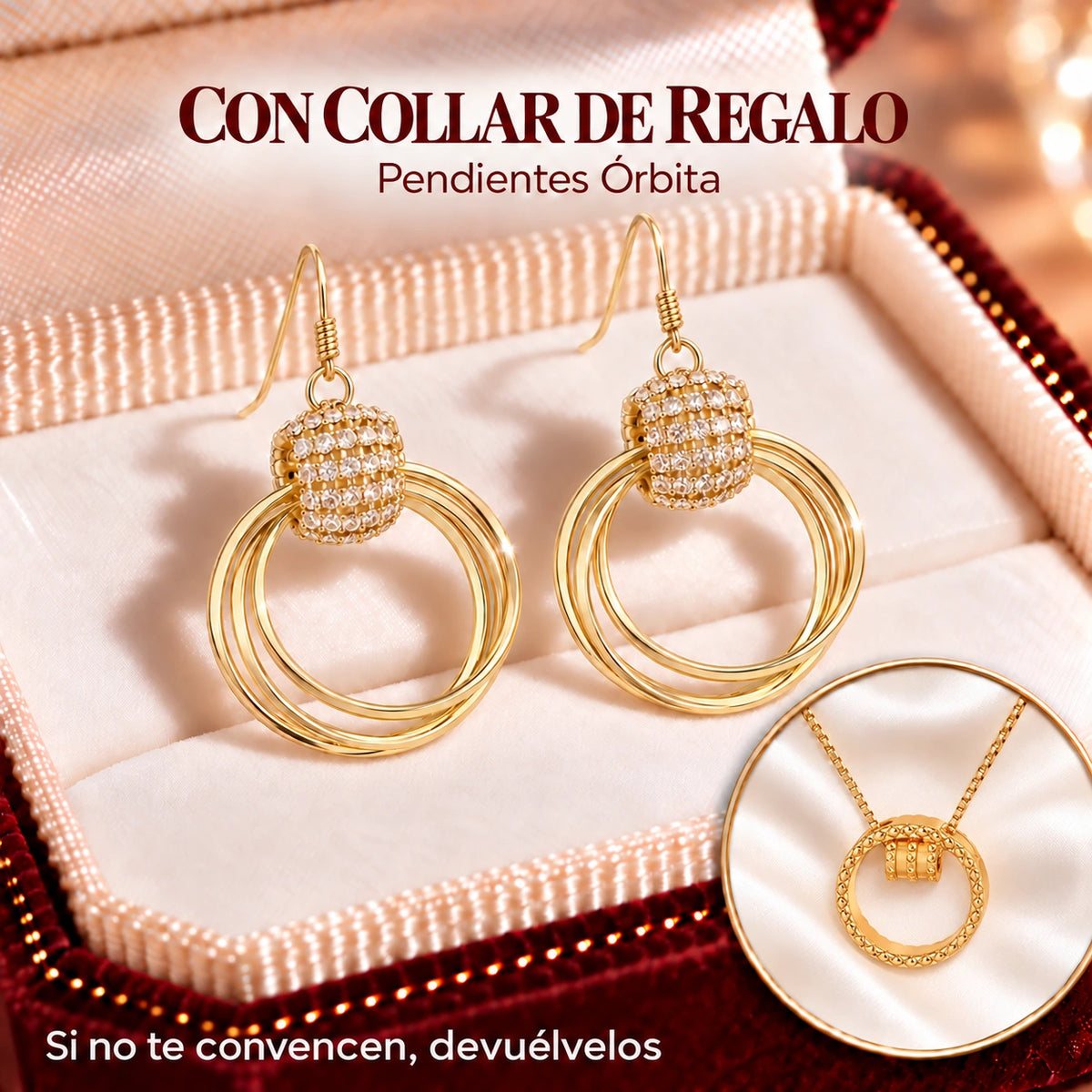 Pendientes Órbita dorados con Collar Círculo de regalo