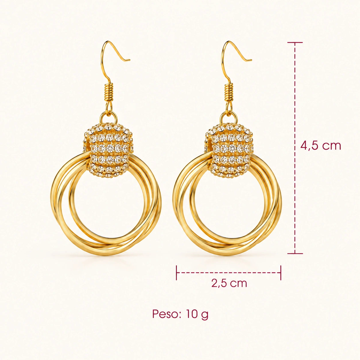 Medidas de los Pendientes Órbita: 4,5 × 2,5 cm